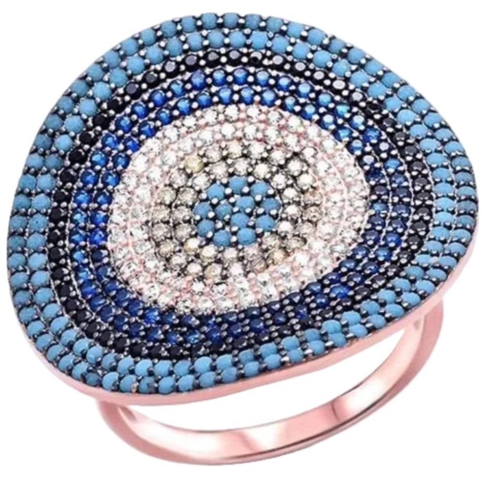 Womens‎ Sterling Silver .925 Zirconia Studded Cocktail Ring